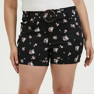 Black Mid Short Floral Sateen Shorts NWT